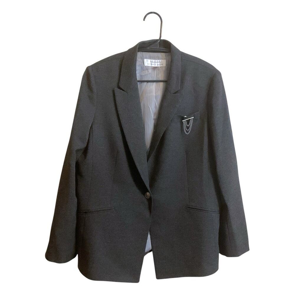 Tahari ASL Black White Spots Embellished One-Button Blazer‎ Jacket Size 12